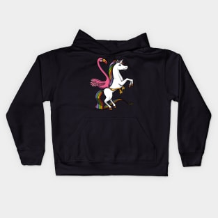 Flamingo Bird Riding Magical Unicorn Kids Hoodie